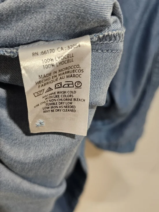 Anthropologie Chambray Ruffle Collar Shift Dress M Blue Lyocell Boho Minimalist - Picture 8 of 10